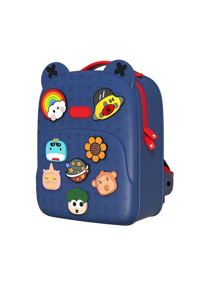 بيكوسيسي حقيبة طالب بنات بنين حقيبة هدية حقيبة ظهر مطاطية ملونة مقاومة للماء للأطفال باللون الأزرق الداكن - Image 2