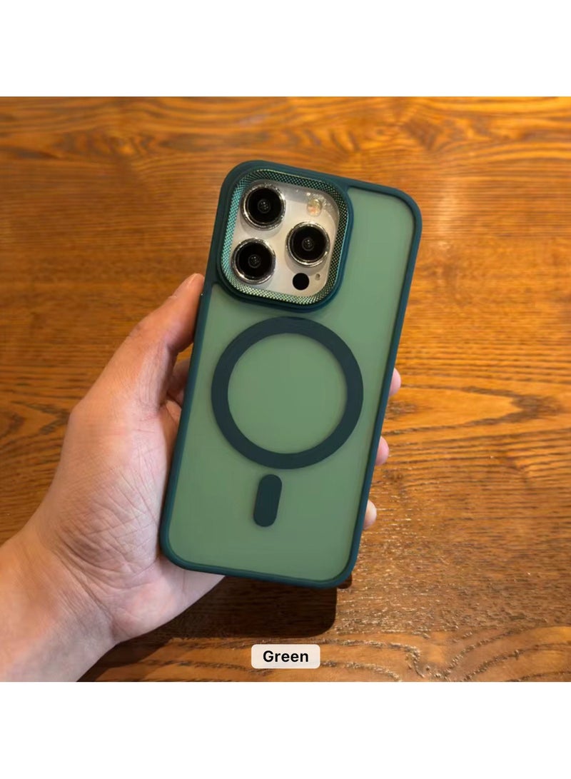 جراب مغناطيسي لهاتف iPhone 16 Plus، متوافق مع MagSafe، غطاء فاخر مطلي، جراب هاتف شفاف ناعم مقاوم للصدمات من مادة TPU (أخضر)
