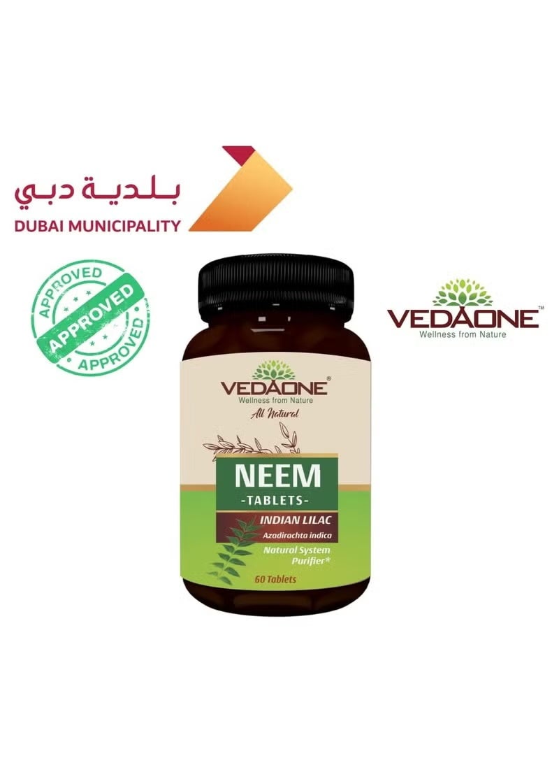 VedaOne All Natural Neem Tablets | 750mg Each | 60 Tablets Organic Neem Tablets for Skin & Wellness | Natural Blood Purifier | Skin Wellness | Controls Acne & Pimples | For Both Men and Women - Image 1