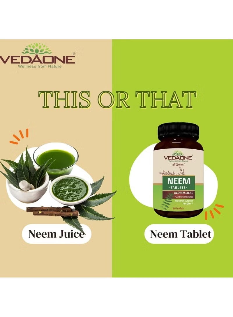 VedaOne All Natural Neem Tablets | 750mg Each | 60 Tablets Organic Neem Tablets for Skin & Wellness | Natural Blood Purifier | Skin Wellness | Controls Acne & Pimples | For Both Men and Women - Image 2