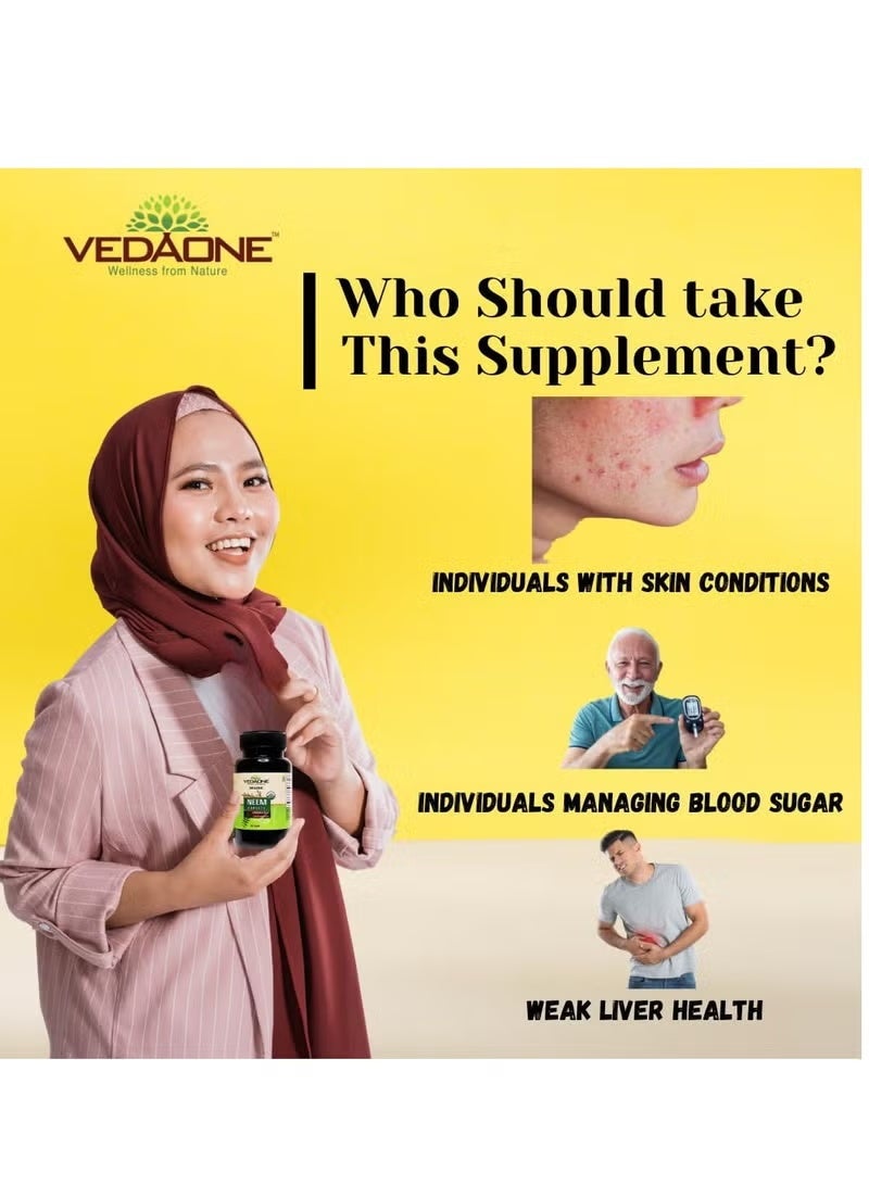 VedaOne All Natural Neem Tablets | 750mg Each | 60 Tablets Organic Neem Tablets for Skin & Wellness | Natural Blood Purifier | Skin Wellness | Controls Acne & Pimples | For Both Men and Women - Image 3