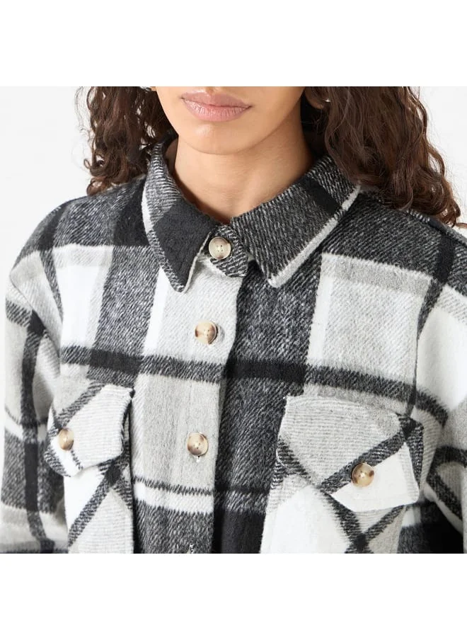 Lee Cooper Lee Cooper Checked Shacket with Long Sleeves and Pockets