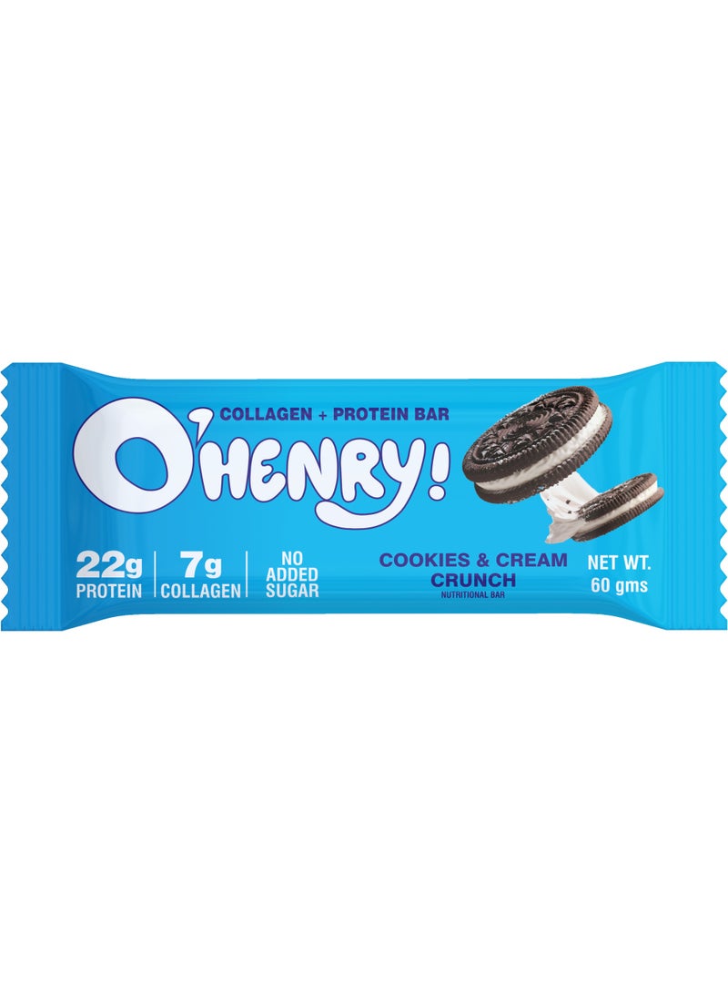 O'HENRY NUTRITION Collagen + Protein Bar - Cookies & Cream Crunch, No Added Sugar, 22g Protein, Pack of 12 (60g Each) - Image 2