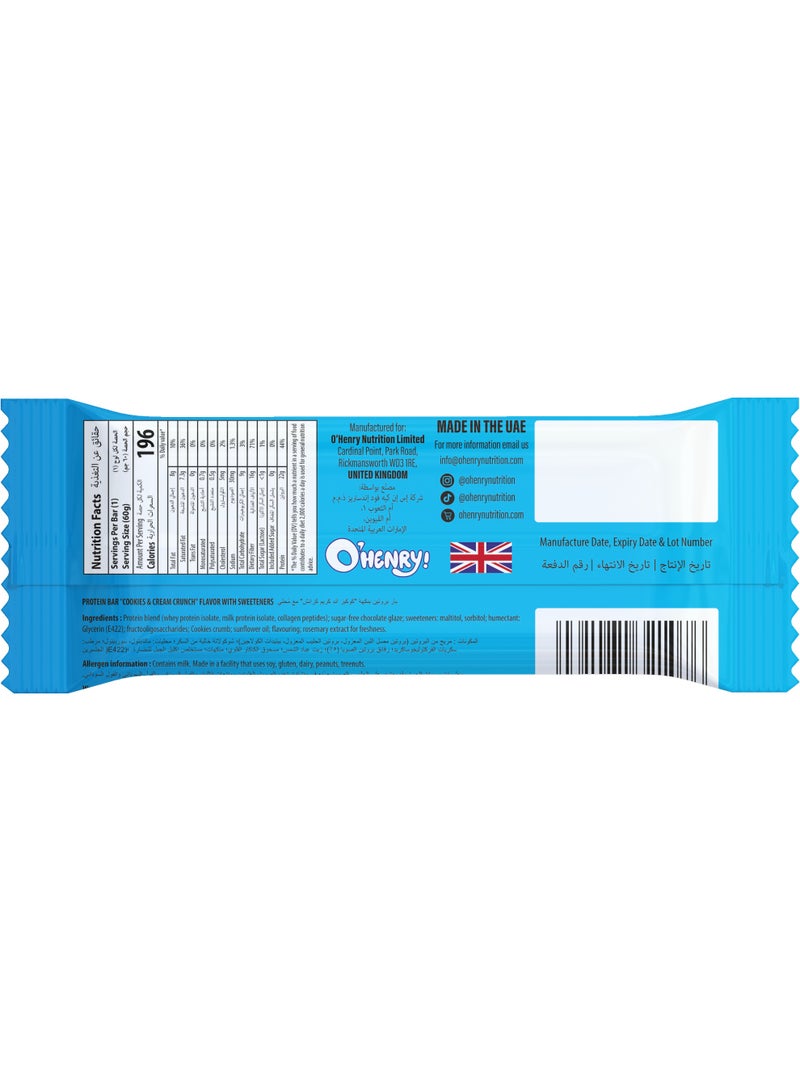 O'HENRY NUTRITION Collagen + Protein Bar - Cookies & Cream Crunch, No Added Sugar, 22g Protein, Pack of 12 (60g Each) - Image 3