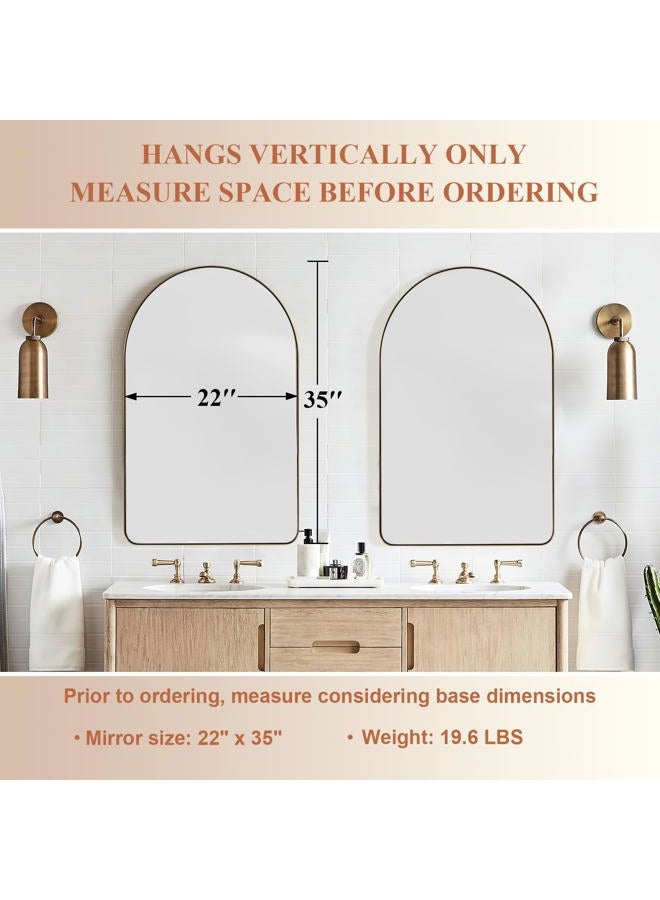 ANDY STAR Arched Mirror, 22" x 35" Gold Bathroom Mirror in Stainless Steel Metal Frame, Arch Top Rounded Corner 1" Deep Set Design Wall Mount Hangs Vertical - Image 2