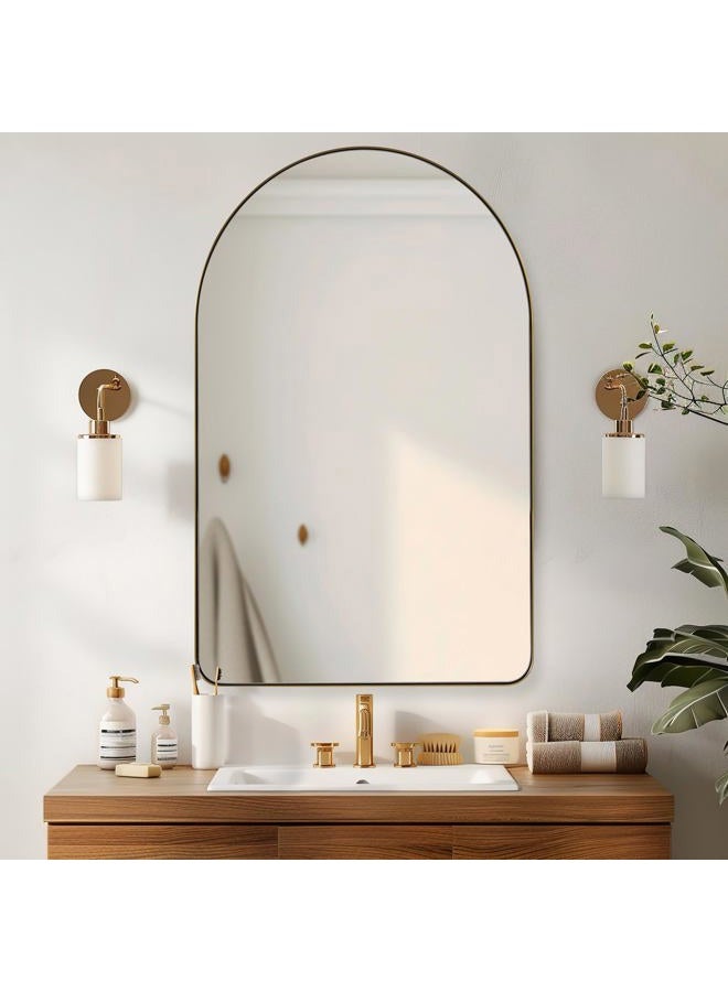 ANDY STAR Arched Mirror, 22" x 35" Gold Bathroom Mirror in Stainless Steel Metal Frame, Arch Top Rounded Corner 1" Deep Set Design Wall Mount Hangs Vertical - Image 1