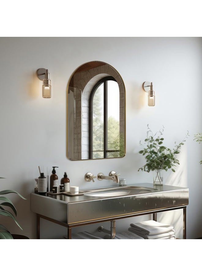 ANDY STAR Arched Mirror, 22" x 35" Gold Bathroom Mirror in Stainless Steel Metal Frame, Arch Top Rounded Corner 1" Deep Set Design Wall Mount Hangs Vertical - Image 3