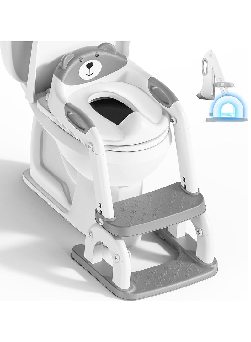 Taizz Ventures 2-in-1 Potty Training Seat with Step Ladder – Height Adjustable Toddler Toilet Seat with Stairs, Soft Cushion & Anti-Slip Design – Foldable Child Toilet Trainer for Boys & Girls - Grey  - Image 1