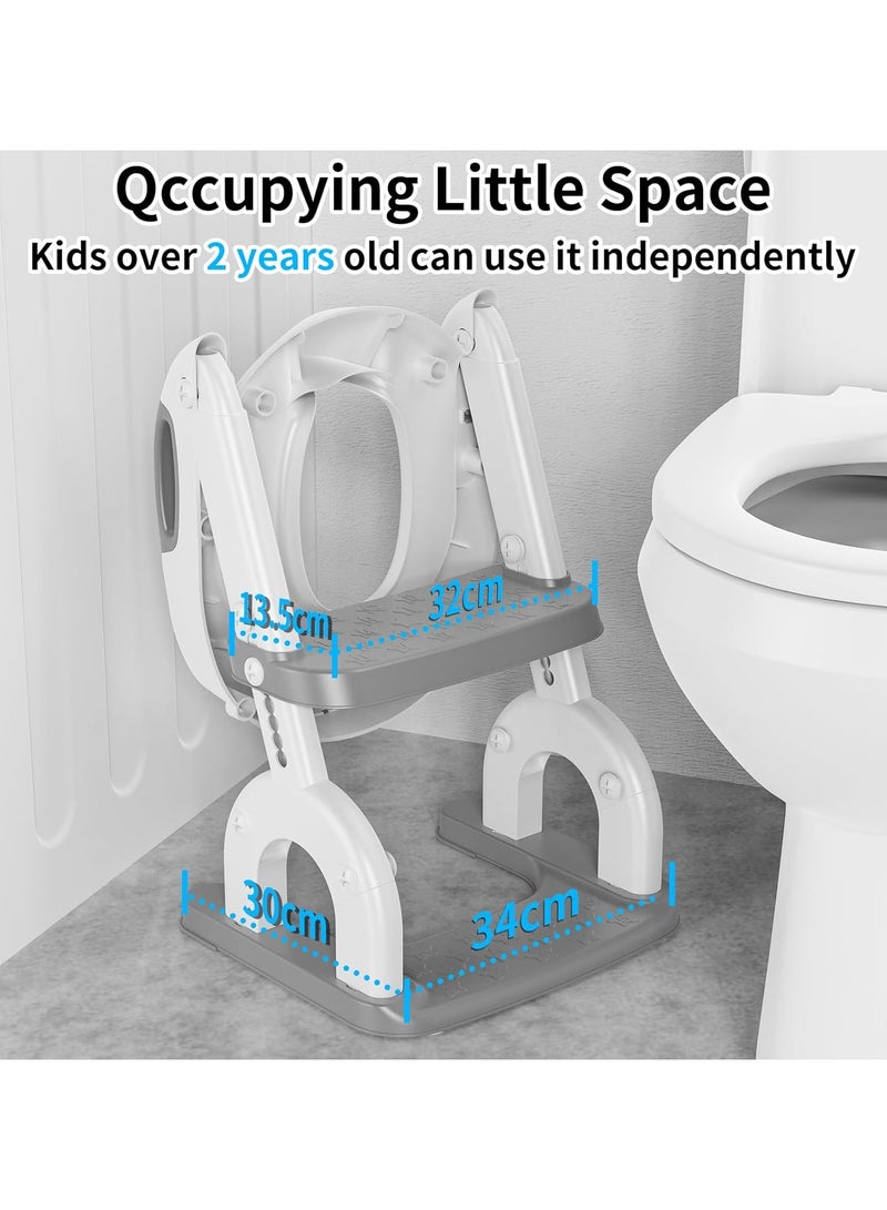 Taizz Ventures 2-in-1 Potty Training Seat with Step Ladder – Height Adjustable Toddler Toilet Seat with Stairs, Soft Cushion & Anti-Slip Design – Foldable Child Toilet Trainer for Boys & Girls - Grey  - Image 2