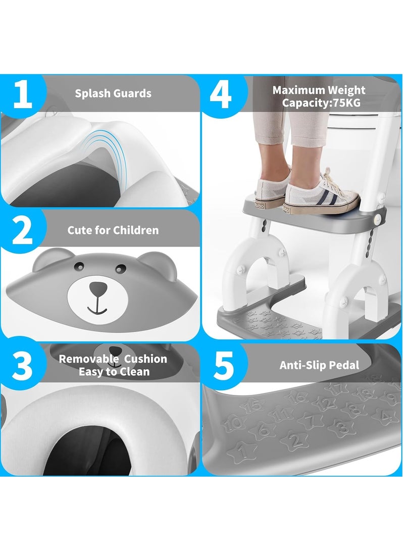 Taizz Ventures 2-in-1 Potty Training Seat with Step Ladder – Height Adjustable Toddler Toilet Seat with Stairs, Soft Cushion & Anti-Slip Design – Foldable Child Toilet Trainer for Boys & Girls - Grey  - Image 4