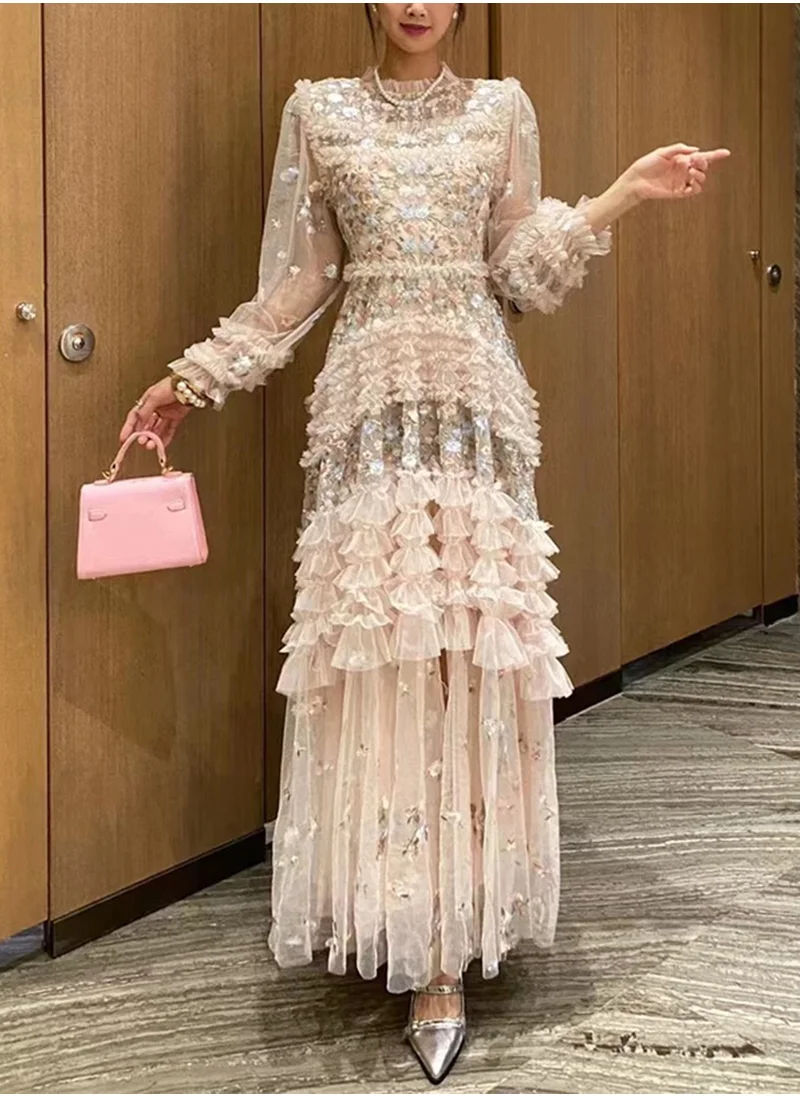 Madam Uniq Dreamy Floral Embroidered Tulle Maxi Dress