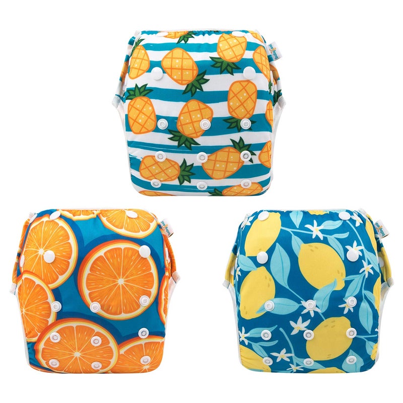 Babygoal Baby Boy Swim Diapers 3 Pack for 8M3T Babies and Toddlers Reusable Adjustable Washable for Swimming LessonsPineappleLemonGrapefruit