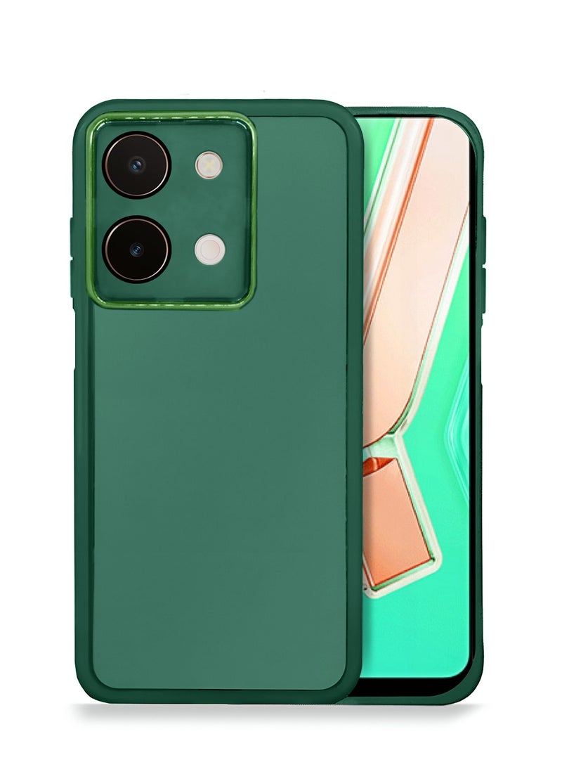 Wtech vivo Y28 4G 2024 Soft Transparent TPU Silicone Ultra Thin Phone Stylish Electroplated Camera Border Back Case Cover - Dark Green - Image 1