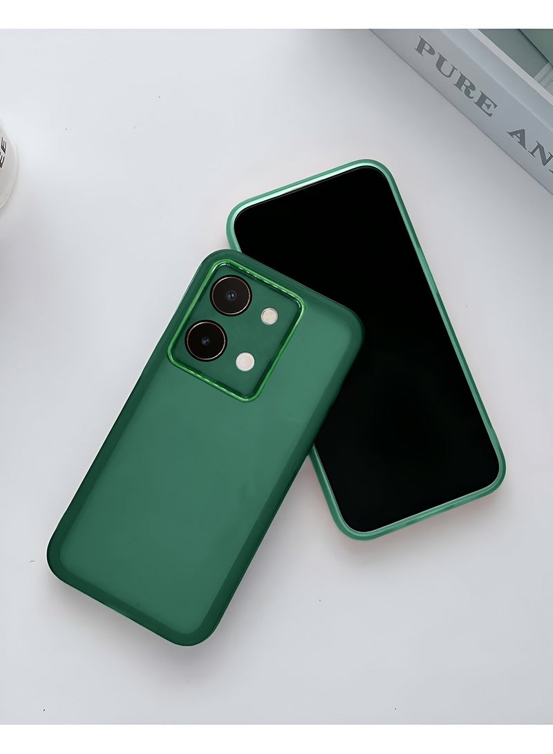 Wtech vivo Y28 4G 2024 Soft Transparent TPU Silicone Ultra Thin Phone Stylish Electroplated Camera Border Back Case Cover - Dark Green - Image 2