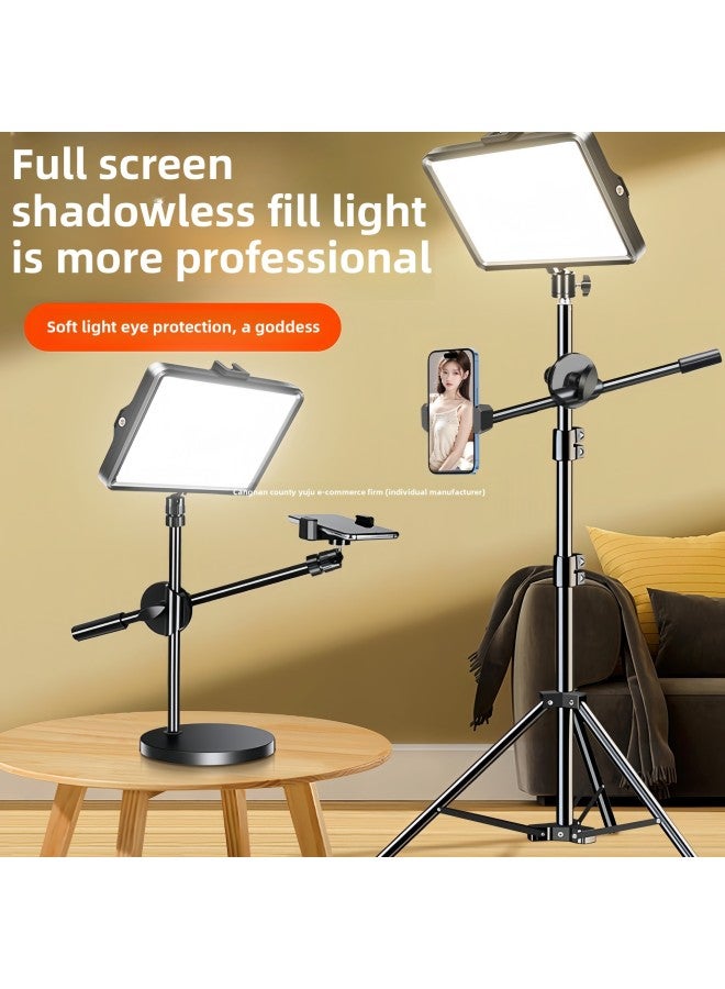 general Live Light Supplement Photography Lighting Lamp Desktop Photo Supplement Light Food Flat Lighting Lamp Portable Live Room Soft-Specifications:Large 【three-color Adjustable】 Flat Panel Light + 210cm - Image 2