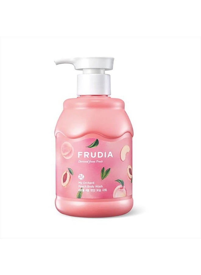 frudia غسول الجسم ماي أورشارد بالخوخ من ويلكوس فروديا - 350 مل | غسول الجسم المغذي والمرطب للنساء والرجال | غسول الجسم برائحة الخوخ للبشرة الجافة والحساسة | غسول الجسم الكوري المرطب - Image 1