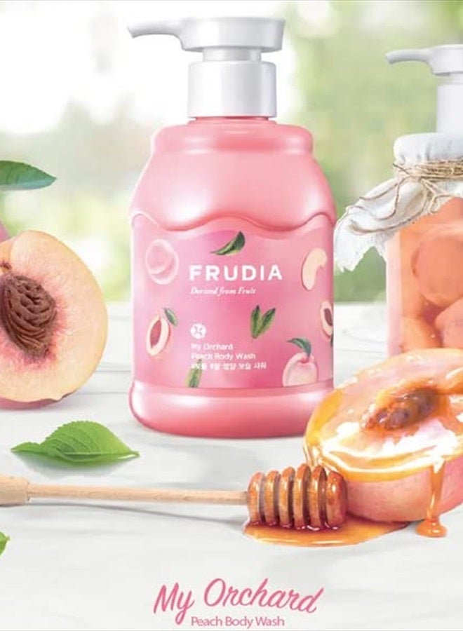 frudia غسول الجسم ماي أورشارد بالخوخ من ويلكوس فروديا - 350 مل | غسول الجسم المغذي والمرطب للنساء والرجال | غسول الجسم برائحة الخوخ للبشرة الجافة والحساسة | غسول الجسم الكوري المرطب - Image 2