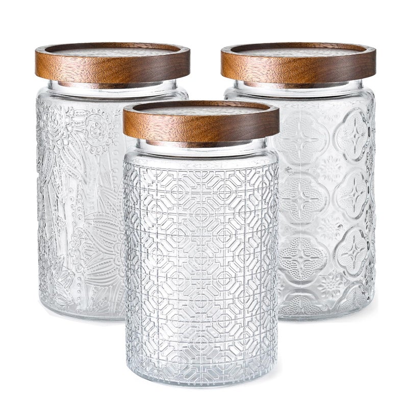 Adodeen 3-Pack 32oz Glass Jar With Airtight Lid,Kitchen Canisters For Countertop,Coffee Sugar Container Set,Pantry Glass Storage Containers For Flour,Candy,Loose Tea,Snack jar - Image 1
