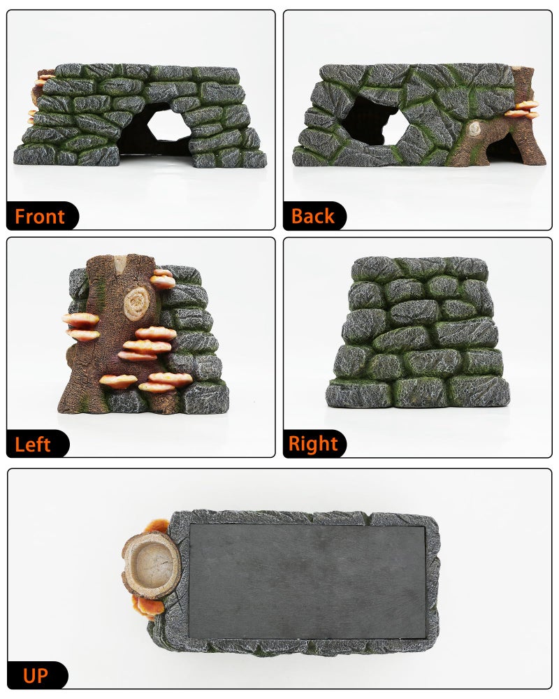 REPTITRIP 3 in 1 Bearded Dragon Basking Platform, Reptile Habitat Cave Hideout with Food Bowl, Aquarium & Terrarium Decor Accessories for Lizard Snake Gecko Turtle - Image 4