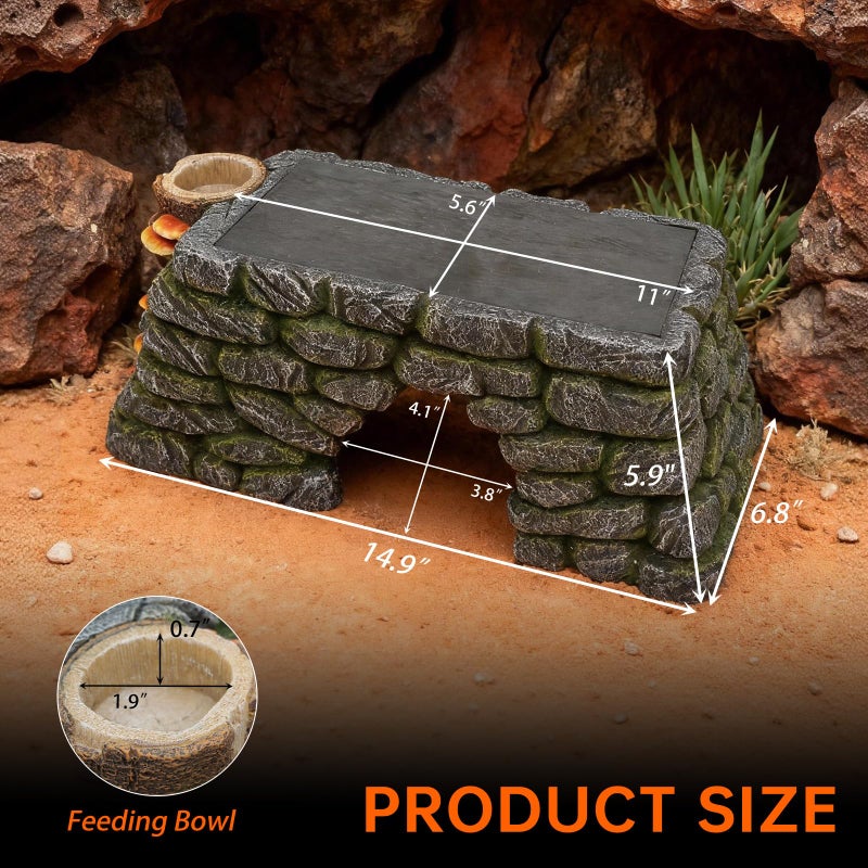 REPTITRIP 3 in 1 Bearded Dragon Basking Platform, Reptile Habitat Cave Hideout with Food Bowl, Aquarium & Terrarium Decor Accessories for Lizard Snake Gecko Turtle - Image 3