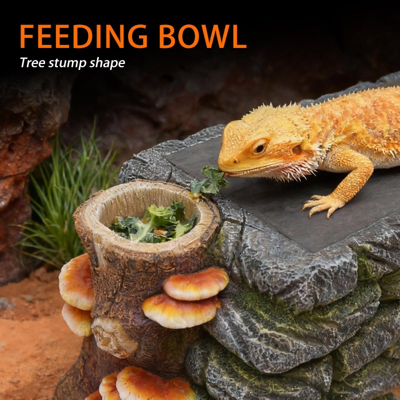 REPTITRIP 3 in 1 Bearded Dragon Basking Platform, Reptile Habitat Cave Hideout with Food Bowl, Aquarium & Terrarium Decor Accessories for Lizard Snake Gecko Turtle - Image 5
