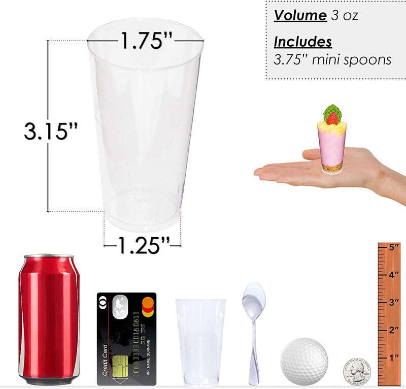 DLux 100 x 3 oz Mini Dessert Cups with Spoons, Shooter - Clear Plastic Parfait Appetizer Cup - Small Reusable Shooter Glass for Tasting Party Shooters Desserts Appetizers - With Recipe Ebook - Image 4
