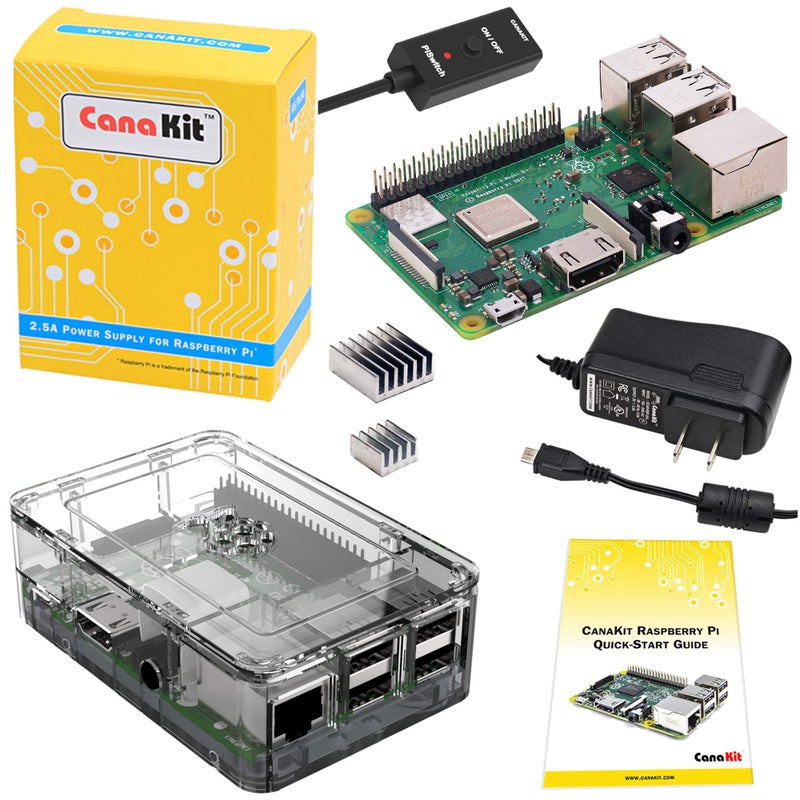 مجموعة CanaKit Raspberry Pi 3 B B Plus مع علبة شفافة مميزة ومصدر طاقة 25A
