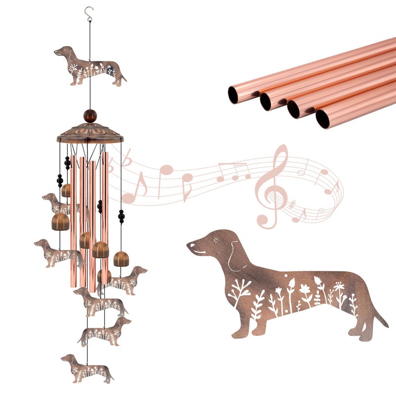 Howarmer Dachshund Wind Chimes for Outside, Metal Wiener Dog Gifts for Women/Men, Doxie Mom Birthday Memorial Windchimes Outdoors, Funny Dog Lover Garden Decor for Patio Yard, Durable Pet Loss Sympathy Gift - Image 1