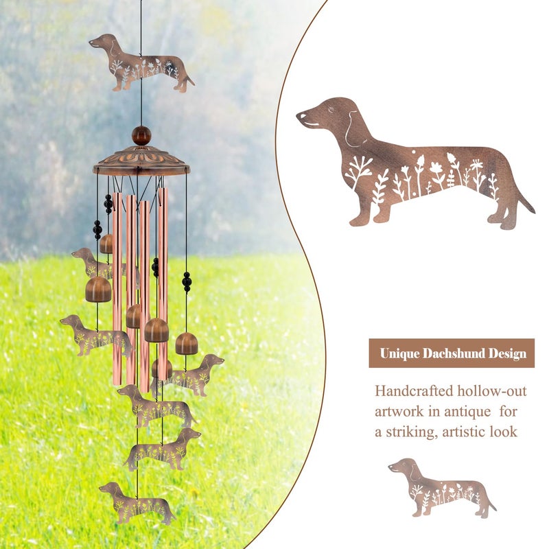 Howarmer Dachshund Wind Chimes for Outside, Metal Wiener Dog Gifts for Women/Men, Doxie Mom Birthday Memorial Windchimes Outdoors, Funny Dog Lover Garden Decor for Patio Yard, Durable Pet Loss Sympathy Gift - Image 2