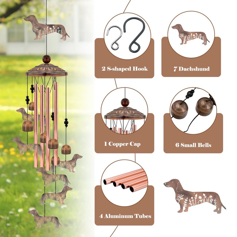 Howarmer Dachshund Wind Chimes for Outside, Metal Wiener Dog Gifts for Women/Men, Doxie Mom Birthday Memorial Windchimes Outdoors, Funny Dog Lover Garden Decor for Patio Yard, Durable Pet Loss Sympathy Gift - Image 4