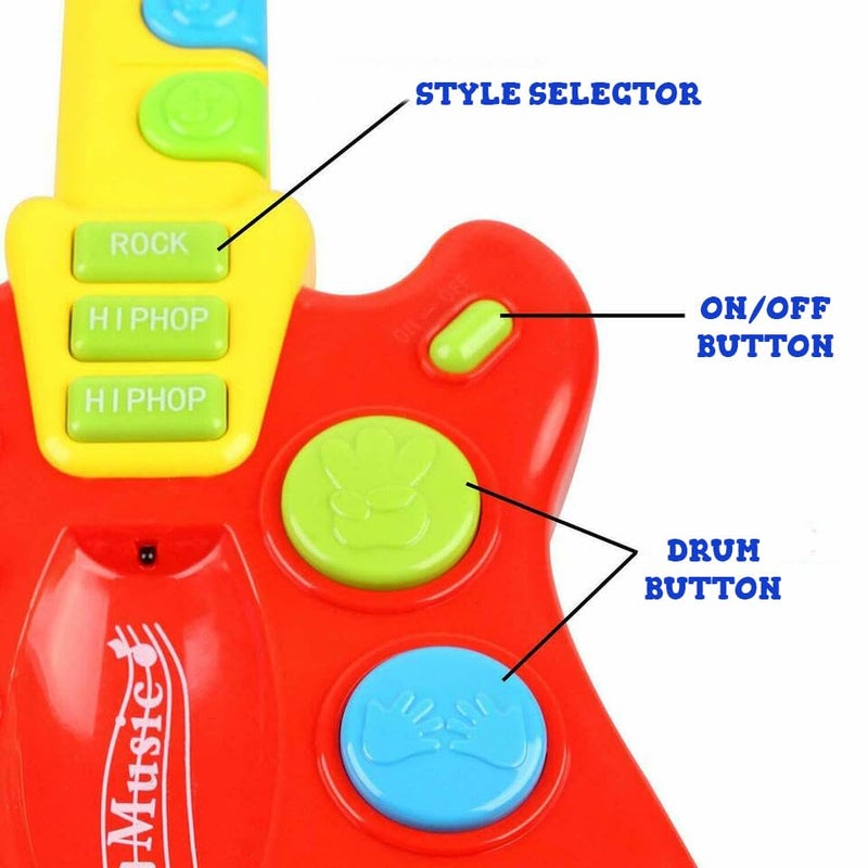 Dimple Kids Handheld Musical Electronic Toy Guitar for Children Plays Music, Rock, Drum & Electric Sounds Best Toy & Gift for Girls & Boys (Red) (Single) - Image 3