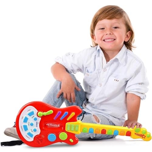 Dimple Kids Handheld Musical Electronic Toy Guitar for Children Plays Music, Rock, Drum & Electric Sounds Best Toy & Gift for Girls & Boys (Red) (Single) - Image 5