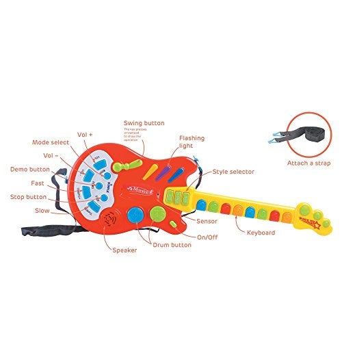 Dimple Kids Handheld Musical Electronic Toy Guitar for Children Plays Music, Rock, Drum & Electric Sounds Best Toy & Gift for Girls & Boys (Red) (Single) - Image 2