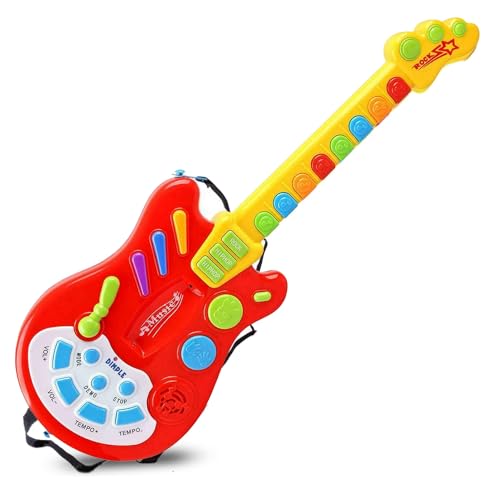 Dimple Kids Handheld Musical Electronic Toy Guitar for Children Plays Music, Rock, Drum & Electric Sounds Best Toy & Gift for Girls & Boys (Red) (Single) - Image 1