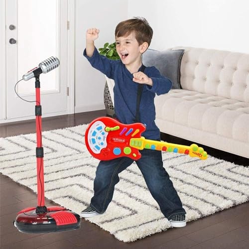 Dimple Kids Handheld Musical Electronic Toy Guitar for Children Plays Music, Rock, Drum & Electric Sounds Best Toy & Gift for Girls & Boys (Red) (Single) - Image 4