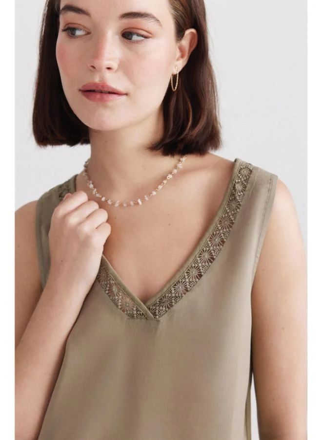 Springfield  Embroidered neckline vest top for Women | Best Price UAE
