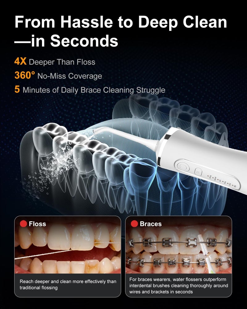 MySmile جهاز تنظيف الأسنان بالماء MySmile LP211 بدون سلك، 5 أوضاع، جهاز ري فم محمول، 260 مل من الماء لتنظيف الأسنان الحساسة، مقاوم للماء IPX7، قابل للشحن للسفر مع 2 مناديل للأسنان - Image 3
