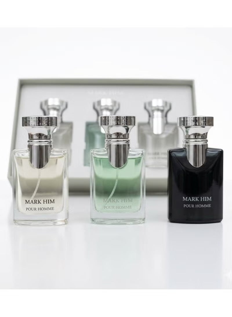 MARK HIM Pour Homme Luxury Men's Fragrance Discovery Set for Men – 3 x 30ml Eau de Parfum Cologne Gift Set | Long Lasting Fresh, Woody & Masculine Perfume Collection | Clear, Green & Black Bottles - Image 1