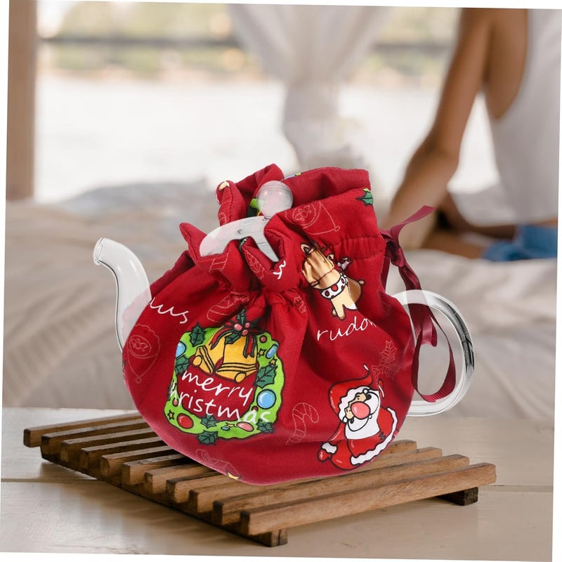 VOSAREA Xmas Style Teapot Covering Reusable and Insulated Tea Cozy for Teapots Cartoon Printed Design for Thermal and Dust Prevention for Holiday Use - Image 4
