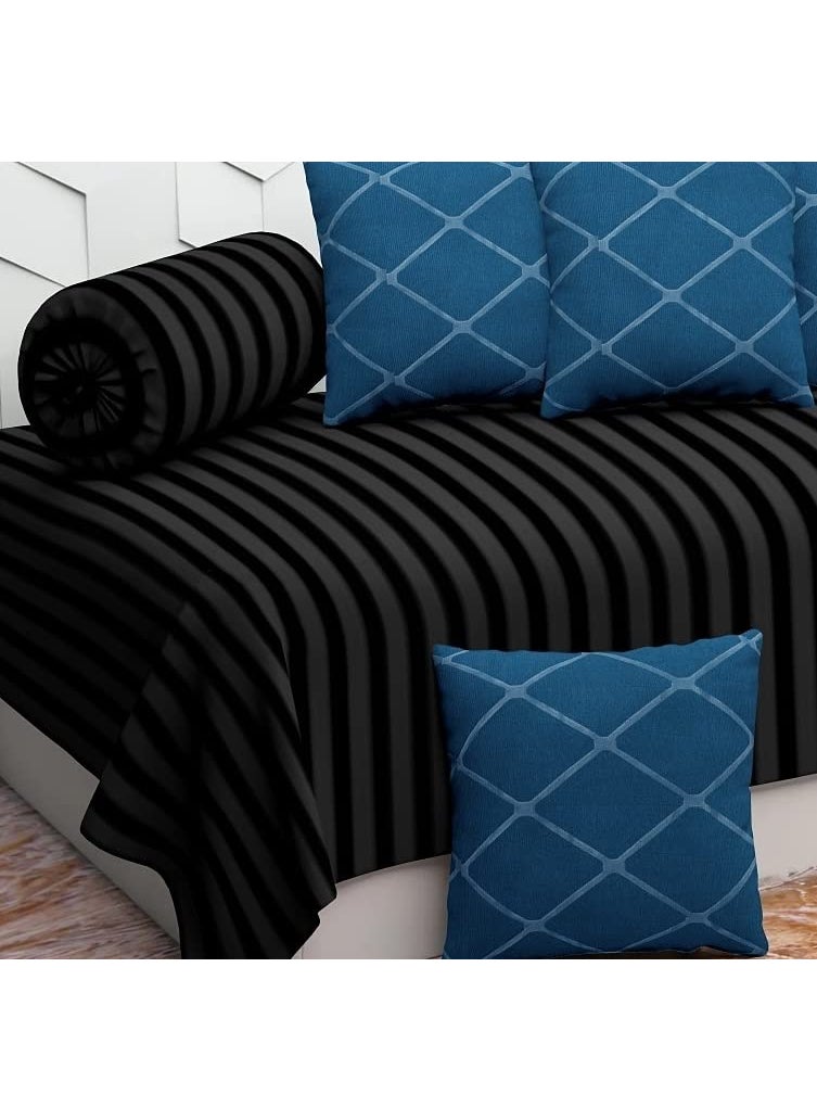 Decora Emporium Decora Emporium Diwan Cotton Modern Single Bedsheet with 5 Cushions and 2 Pieces boosters for Living Room Set of 8 Combo Multicolour  - Image 2