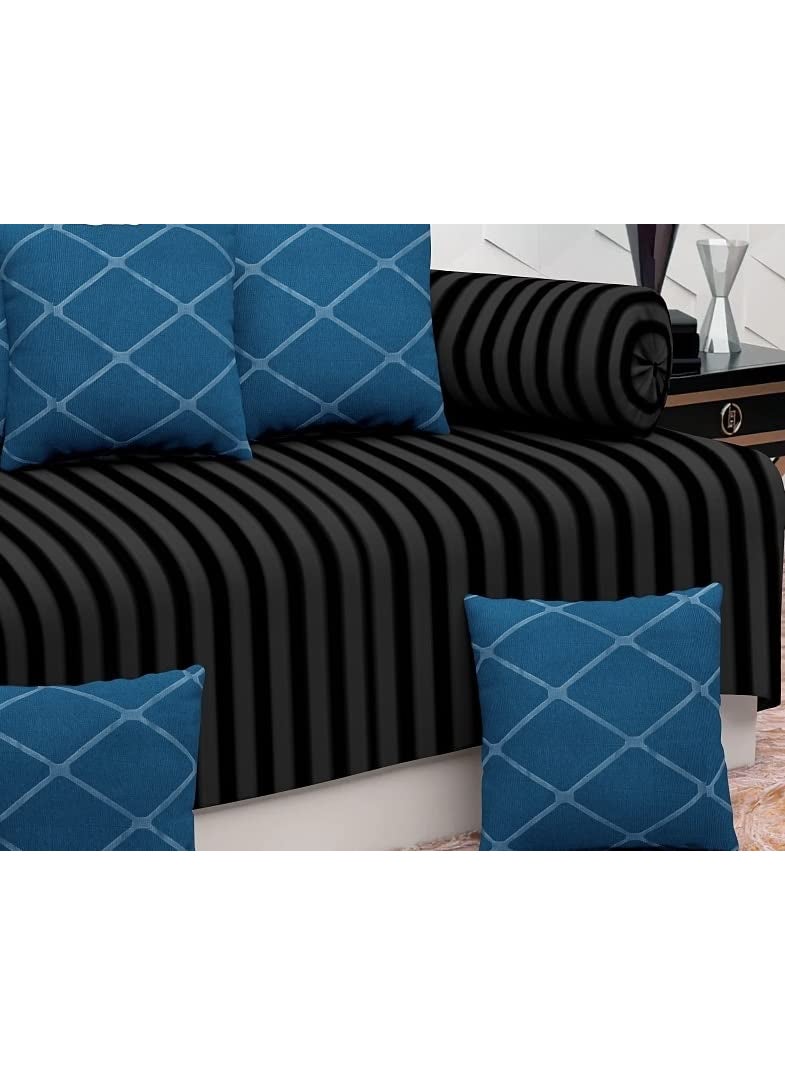 Decora Emporium Decora Emporium Diwan Cotton Modern Single Bedsheet with 5 Cushions and 2 Pieces boosters for Living Room Set of 8 Combo Multicolour  - Image 3