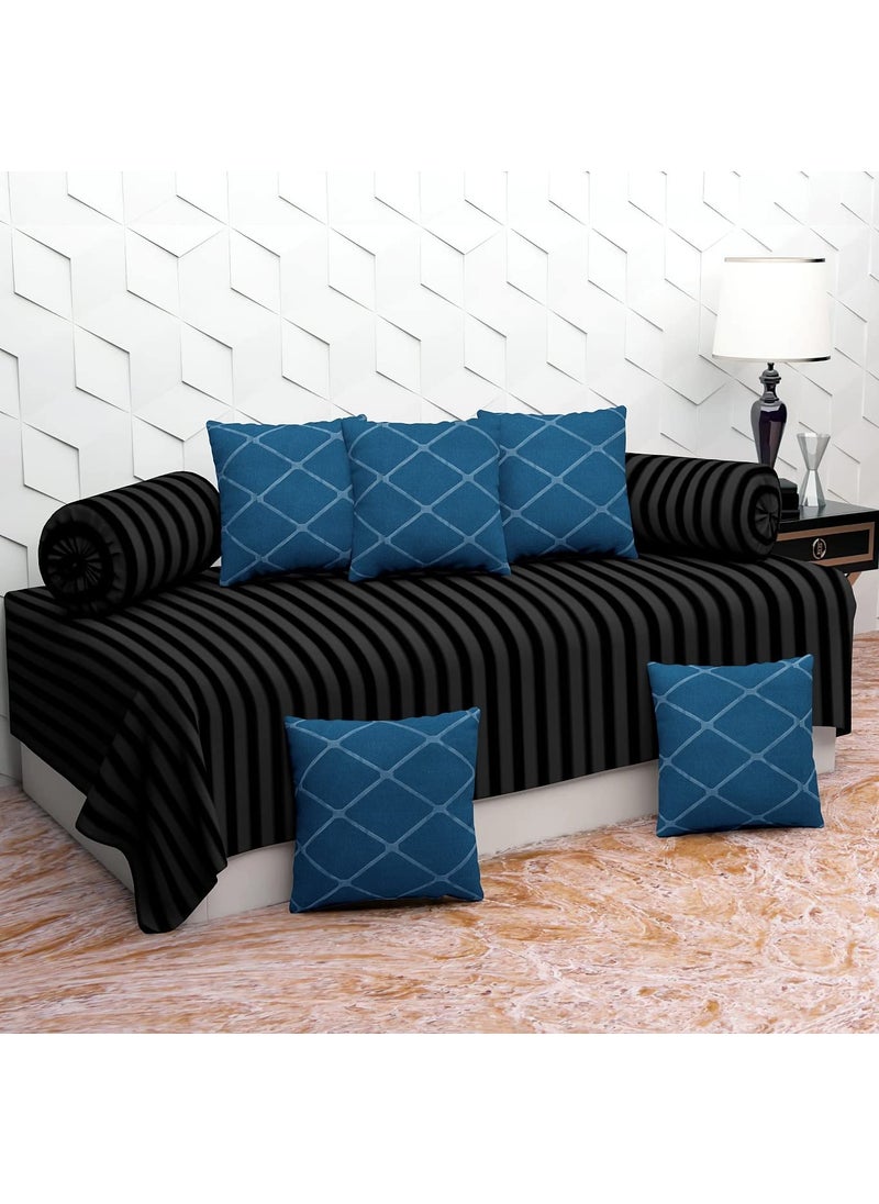 Decora Emporium Decora Emporium Diwan Cotton Modern Single Bedsheet with 5 Cushions and 2 Pieces boosters for Living Room Set of 8 Combo Multicolour  - Image 4
