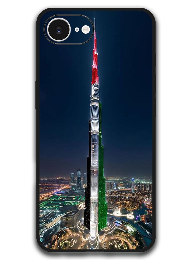 Theodor Case Compatible with Apple iPhone 16e 6.1 Inch Protection Shockproof Bumper Cover - Burj Khalifa UAE Flag - Image 1