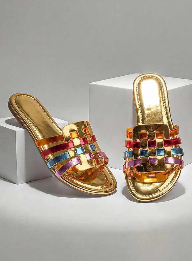 Take Two Weave Strap Metallic Sandals