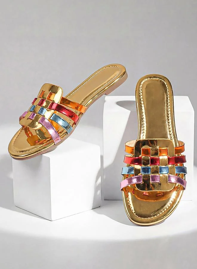 Take Two  Weave Strap Metallic Sandals for Women | Best Price UAE