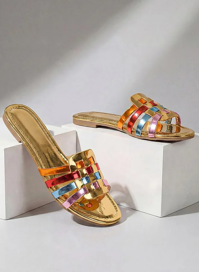 Weave Strap Metallic Sandals