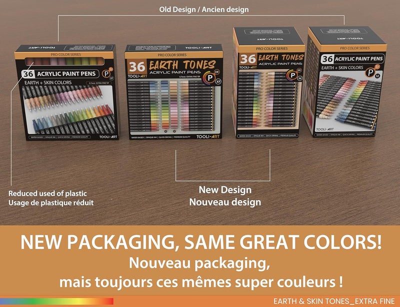 تولي-آرت مجموعة من ٣٦ قلمًا أكريليك بألوان البشرة والأرضيات الطبيعية، مناسبة للرسم على الصخور، والقماش، والأكواب، والزجاج، والبلاستيك، والخشب، والمعادن، والأقمشة، وقصاصات الجدران، ومعظم الأسطح. سريعة الجفاف، أساسها مائي (ناعم جدًا). - Image 3