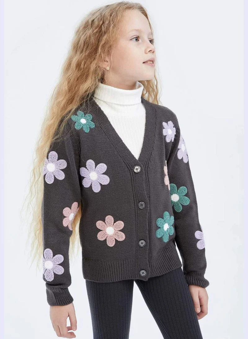 DeFacto Girl Regular Fit V-Neck Long Sleeve Tricot Cardigan