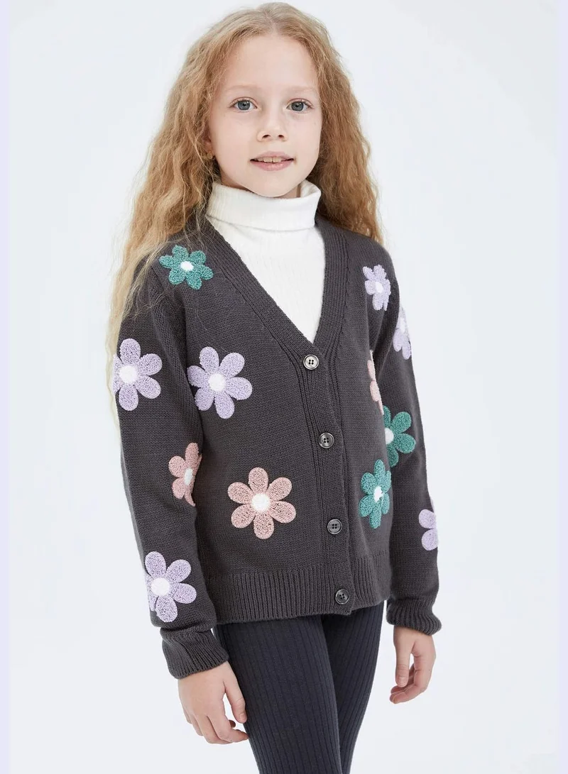 DeFacto Girl Regular Fit V-Neck Long Sleeve Tricot Cardigan