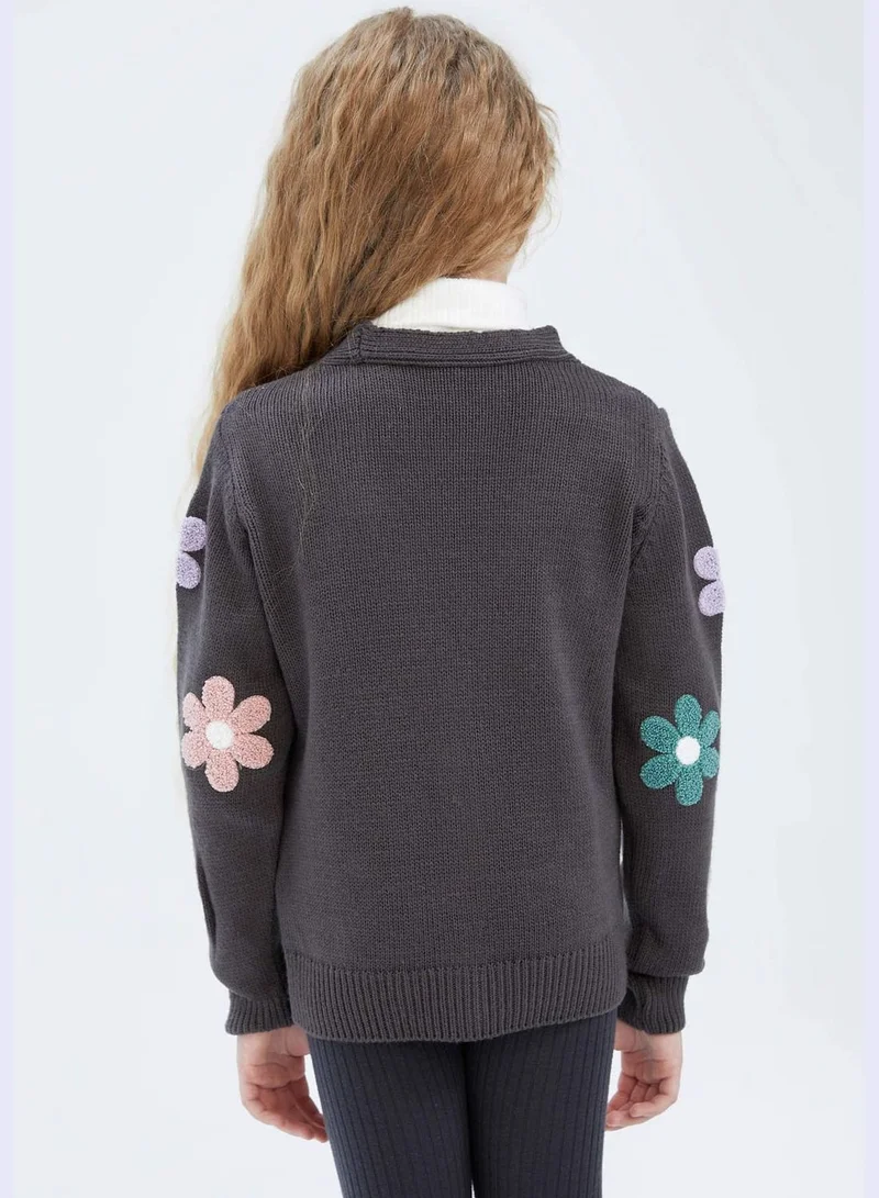 DeFacto Girl Regular Fit V-Neck Long Sleeve Tricot Cardigan